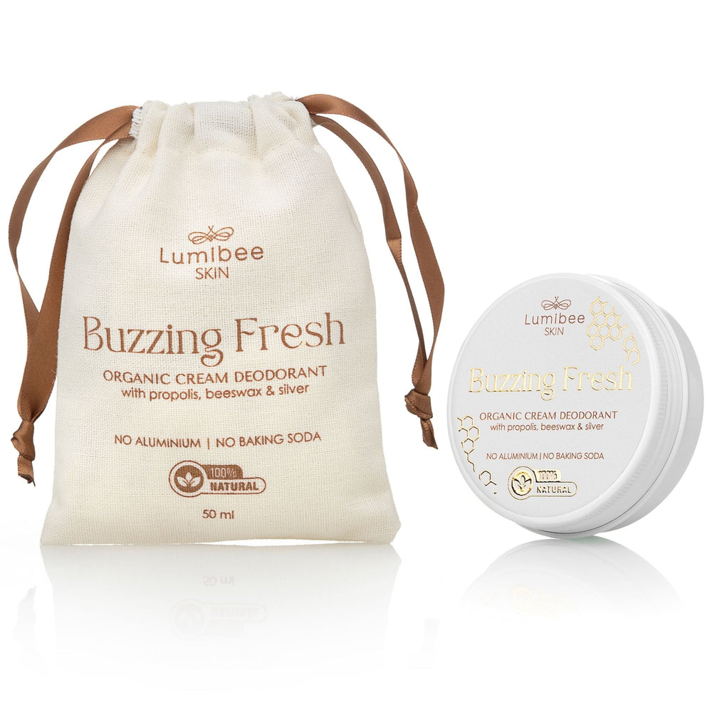 BUZZING FRESH<br/>Natural deodorant, baking soda & aluminum free, gentle on sensitive skin
