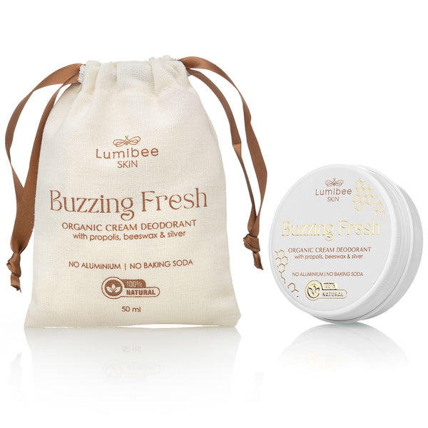 BUZZING FRESH<br/>Natural deodorant, baking soda & aluminum free, gentle on sensitive skin