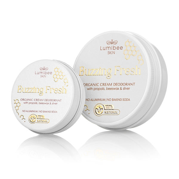 BUZZING FRESH<br/>Natural deodorant, baking soda & aluminum free, gentle on sensitive skin
