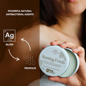 BUZZING FRESH<br/>Natural deodorant, baking soda & aluminum free, gentle on sensitive skin