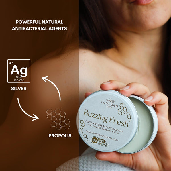 BUZZING FRESH<br/>Natural deodorant, baking soda & aluminum free, gentle on sensitive skin